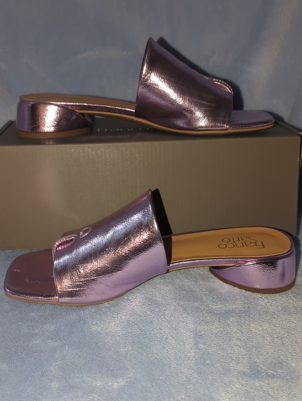 Franco Sarto Shiny Metallic Lavender Slide Mules Size 8.5 Worn Twice.